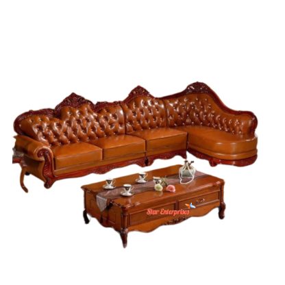 Teak Wood Modern Style L-Shape Sofa Set