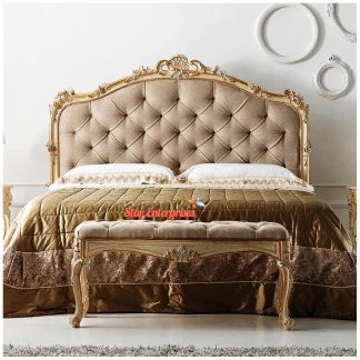 Luxury Modern Design Solid Teak Wood Upholstery Carving Bed