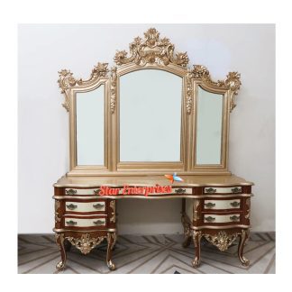 Royal Gold Luxury Hand Carved Wooden Teak Dressing Table