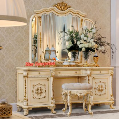 Star Enterprises Wooden Teak Wood Dressing Table with Stool DRSR-08 - Image 2