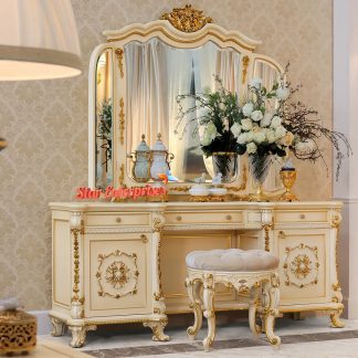 Wooden Teak Wood Dressing Table with Stool