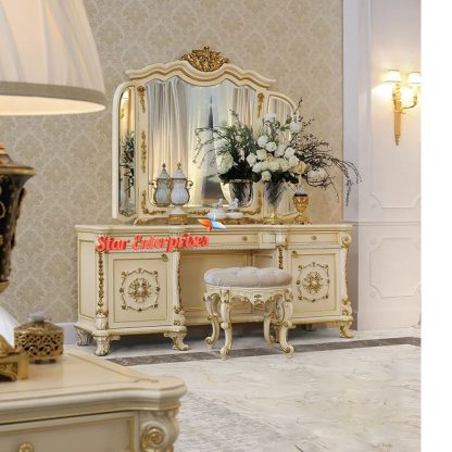 Star Enterprises Wooden Teak Wood Dressing Table with Stool DRSR-08 - Image 3