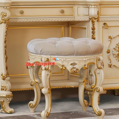 Star Enterprises Wooden Teak Wood Dressing Table with Stool DRSR-08 - Image 4