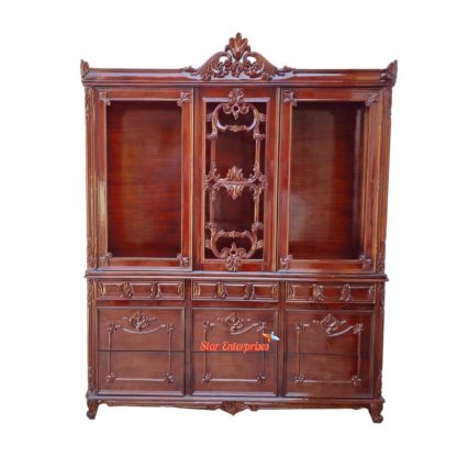 Teak Wood Hand Carved Crockery Cabinet