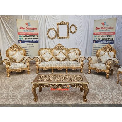 Star Enterprises Wooden Gold Finish Royal Sofa Set SOFA-039 - Image 2