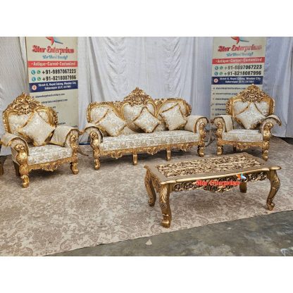 Star Enterprises Wooden Gold Finish Royal Sofa Set SOFA-039 - Image 3