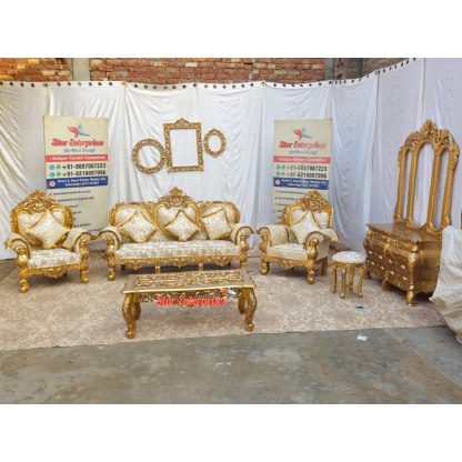 Star Enterprises Wooden Gold Finish Royal Sofa Set SOFA-039 - Image 5