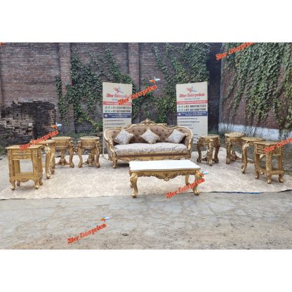 Wooden Luxury Sofa Set With Center Table & Side Table