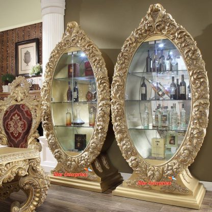 Antique Gold Oval Bar Cabinet