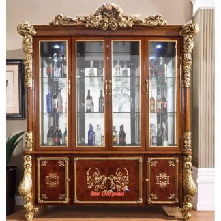 Antique Gold Teak Wood Bar Cabinet