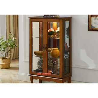 Classical Look Glossy Finish Solid Wood Vitrine