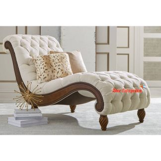 Classical Style Teak Wood Tufted Chaise Lounge