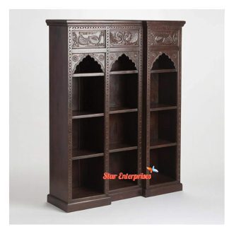 Indian Hand Carved Arch Windows Book Shelf