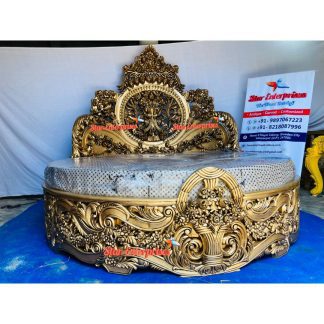 King Size Teak Wood Royal Round Carved Bed