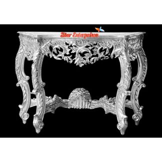 Luxury Classic European Style Solid Teak Wood Carving Silver Table