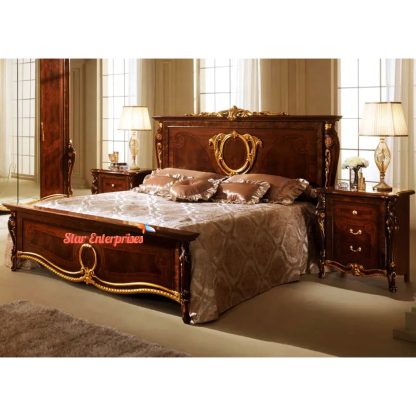 Star Enterprises Luxury Italian Solid Teak Wood Carving Bed BD-052 - Image 4