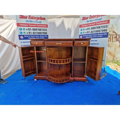 Modern Foldable Teak Wood Bar Cabinet