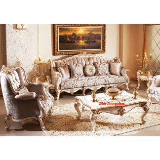 Royal And Luxury Style Handcrafted Beige Sofa Set