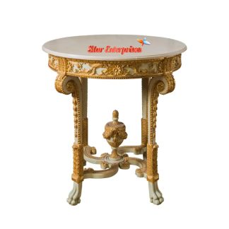 Royal Solid Teak Wood Carving Side Table