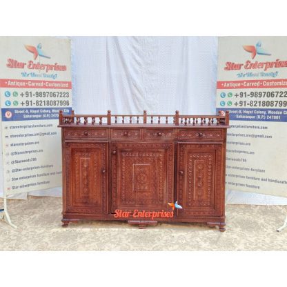 Teak Wood Hand Carved Bar Cabinet