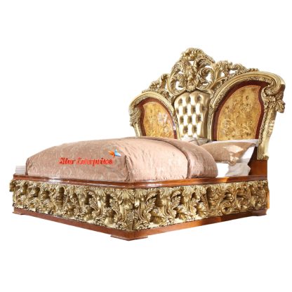 Star Enterprises Teak Wood Royal Maharaja Full Carved Bed BD-068 - Image 2