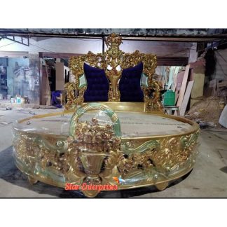 Wooden Hand Carved Luxury Round Bed