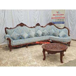 Antique Carved Teak Wood L-Shape Sofa Set