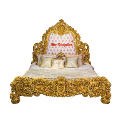 Star Enterprises Heavy Hand Carving Gold Finish Queen Size Bed BD-099 - Image 2