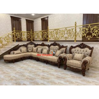 Premium Teak Wood Hand Carved L-Shape Sofa Set