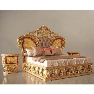 Royal Gleaming Gold Finish Wooden Bed