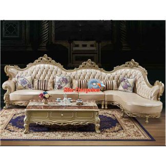 Royal Teak Wood Hand Carved L-Shape Sofa Set