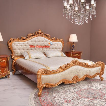 Shiny Gold Finish Premium Bed