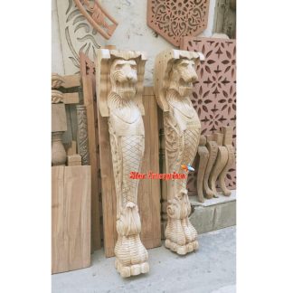 Solid Wood Majestic Lion Master Pillars