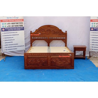 Teak Wood Fine Engraved Classic Bed