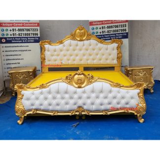 Teak Wood Golden Finish King Size Bed