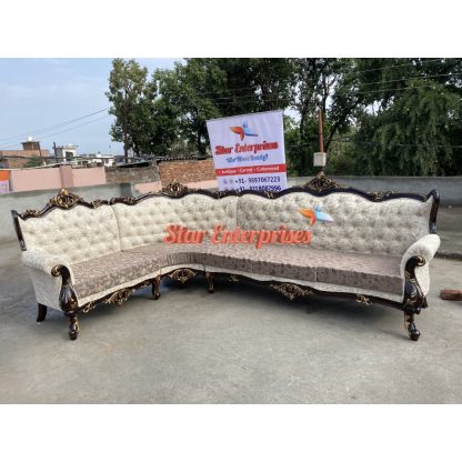 Star Enterprises Teak Wood Traditional L-Shape Sofa Set L-Sofa-09 - Image 2
