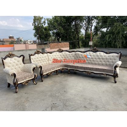 Star Enterprises Teak Wood Traditional L-Shape Sofa Set L-Sofa-09 - Image 4
