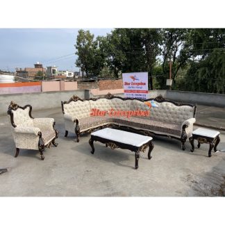 Teak Wood Traditional L-Shape Sofa Set