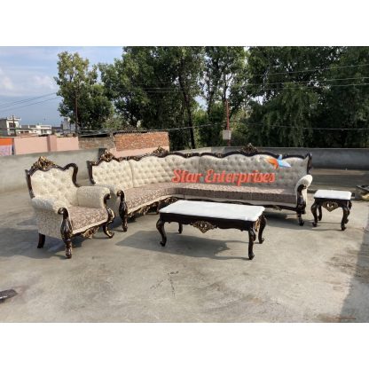 Star Enterprises Teak Wood Traditional L-Shape Sofa Set L-Sofa-09 - Image 5