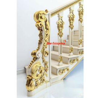 Wooden Gold Finish Hand Carved Master And Railing Pillars