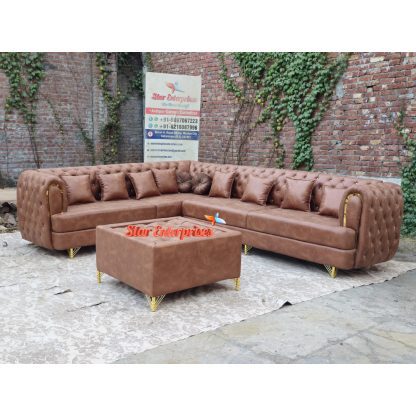 Wooden Luxury Designer L-Shape Sofa Set