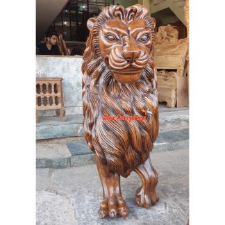 Wooden Royal King Lion Carved Master Pillar