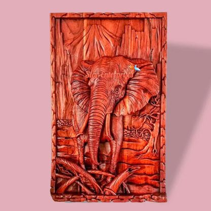 Antique Elephant Tusk Teakwood Wall Art Sculpture