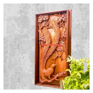 Artistic Style Hand Carved Teakwood Bird Wall Decor