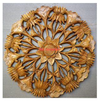 Sunflower with Lotus Design Carved Wall Panel