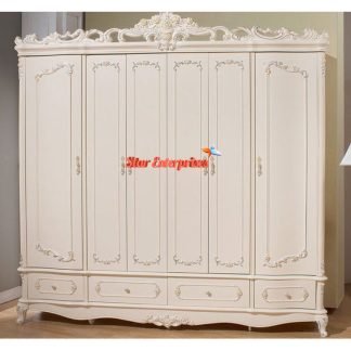 Teak Wood Gleaming White Classic Wardrobe