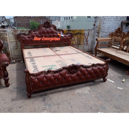 Star Enterprises Wooden Carved Designer Double Bed BD-0107 - Image 4