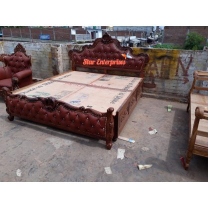 Star Enterprises Wooden Carved Designer Double Bed BD-0107 - Image 3