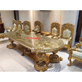 Teak Wood Heavy Carved Maharaja Dining Set