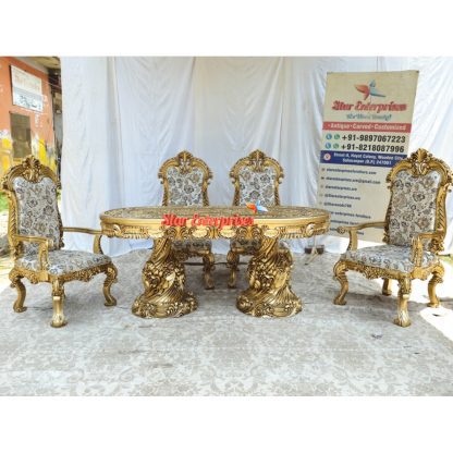 Teak Wood Heavy Floral Hand Carved Luxury Dining Set